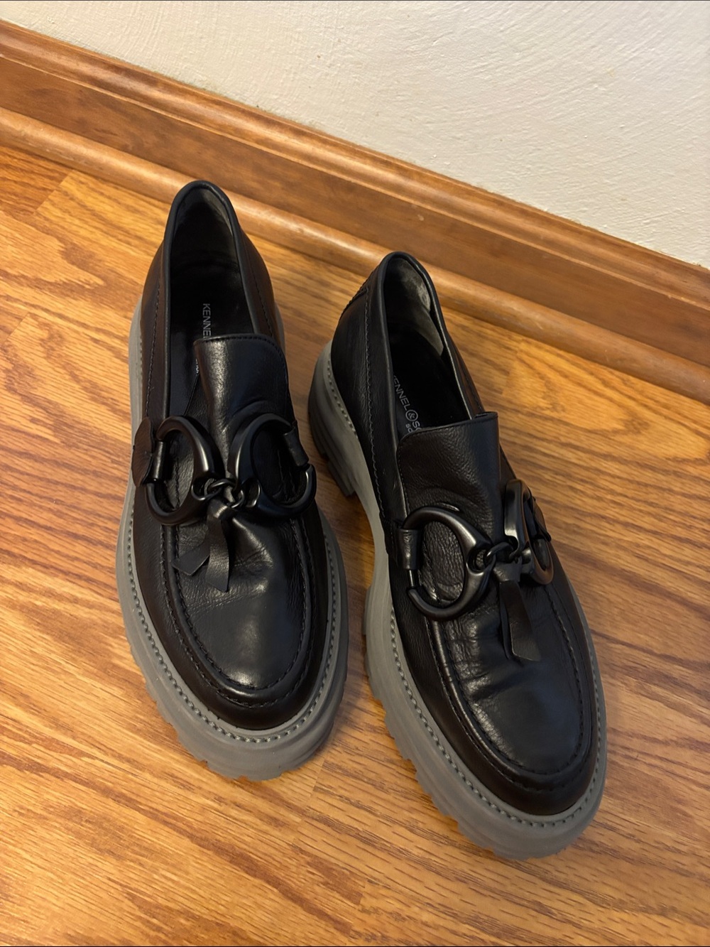 Kennel & Schmenger Black Leather Lug Sole Loafers, women’s size 6 1/2 - 7